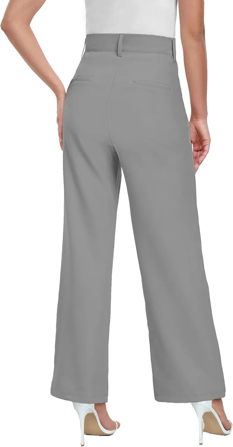 ELLEVEN Wide Leg Dress Pants for Woman, High Waisted Business Casual Work Trousers with Pockets