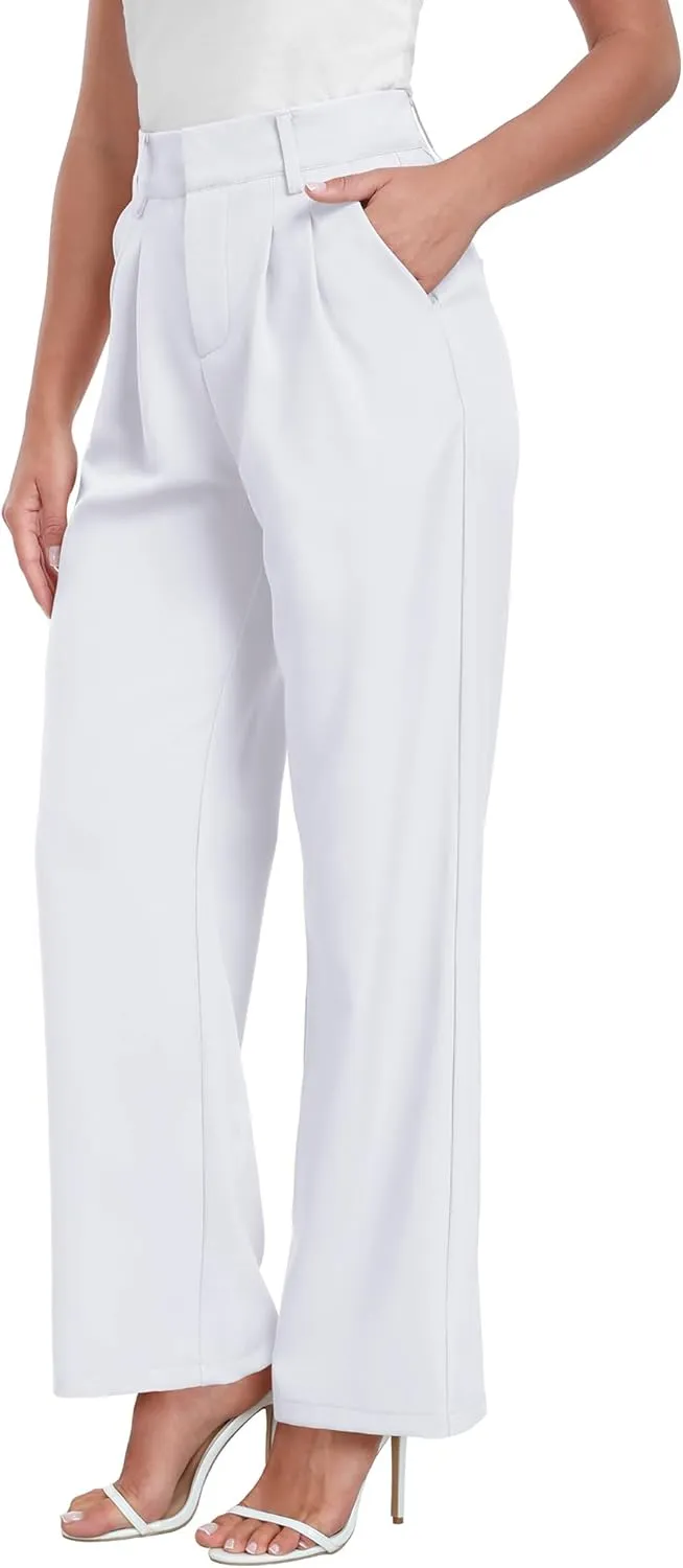 ELLEVEN Wide Leg Dress Pants for Woman, High Waisted Business Casual Work Trousers with Pockets