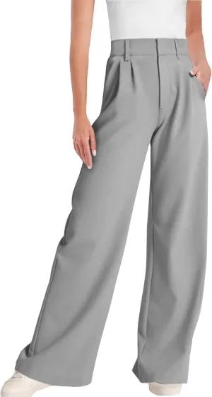 ELLEVEN Wide Leg Dress Pants for Woman, High Waisted Business Casual Work Trousers with Pockets