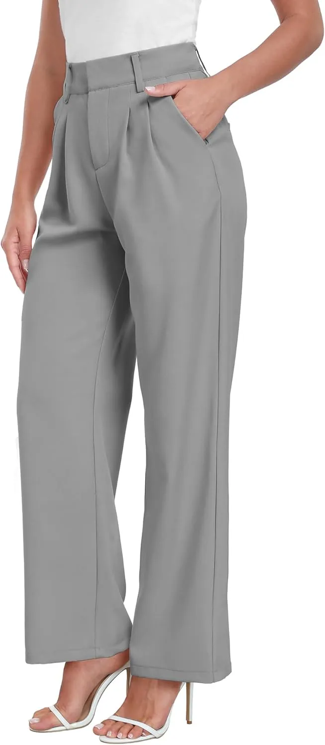 ELLEVEN Wide Leg Dress Pants for Woman, High Waisted Business Casual Work Trousers with Pockets