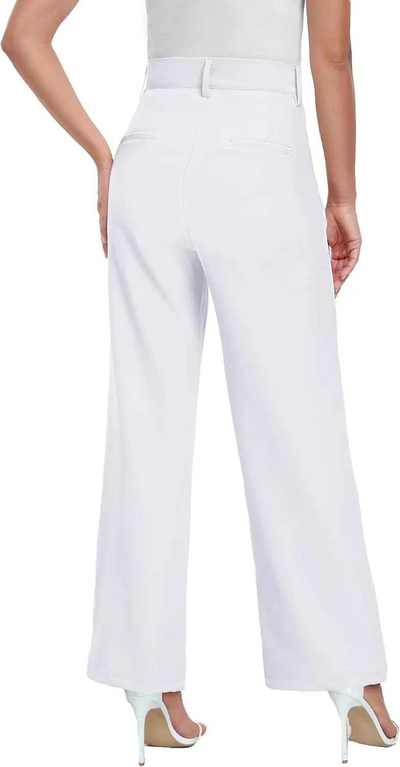ELLEVEN Wide Leg Dress Pants for Woman, High Waisted Business Casual Work Trousers with Pockets
