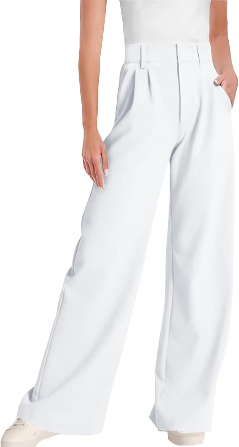 ELLEVEN Wide Leg Dress Pants for Woman, High Waisted Business Casual Work Trousers with Pockets
