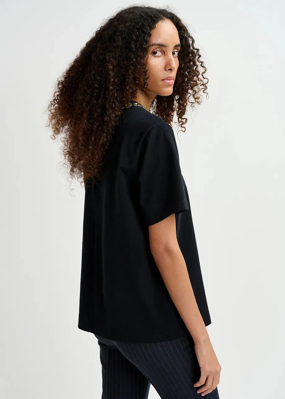Essentiel Antwerp Galenic Embroided Tee in Black