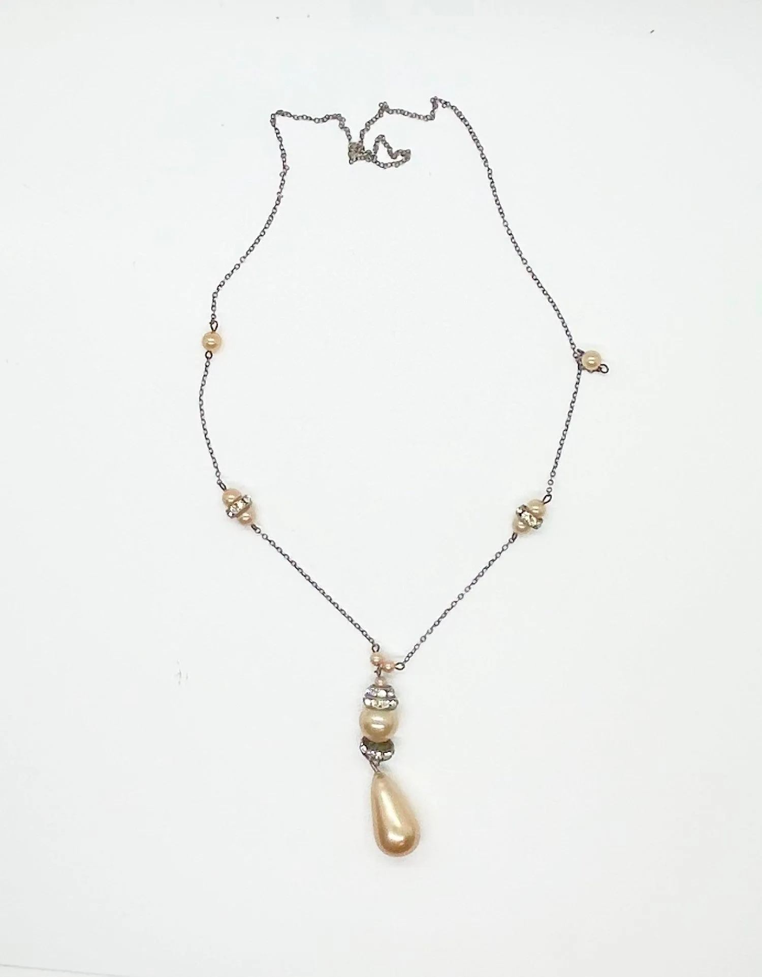 Estate Faux Pearl And Crystal Art Deco Style Drop Necklace