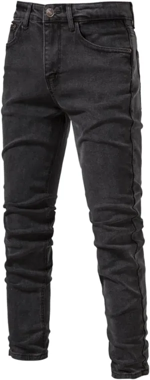 evzosrz Men's Trendy Skinny Slim Fit Jeans Straight Fit Washed Denim Pants Elastic Waist Casual Denim Pull Up Jeans