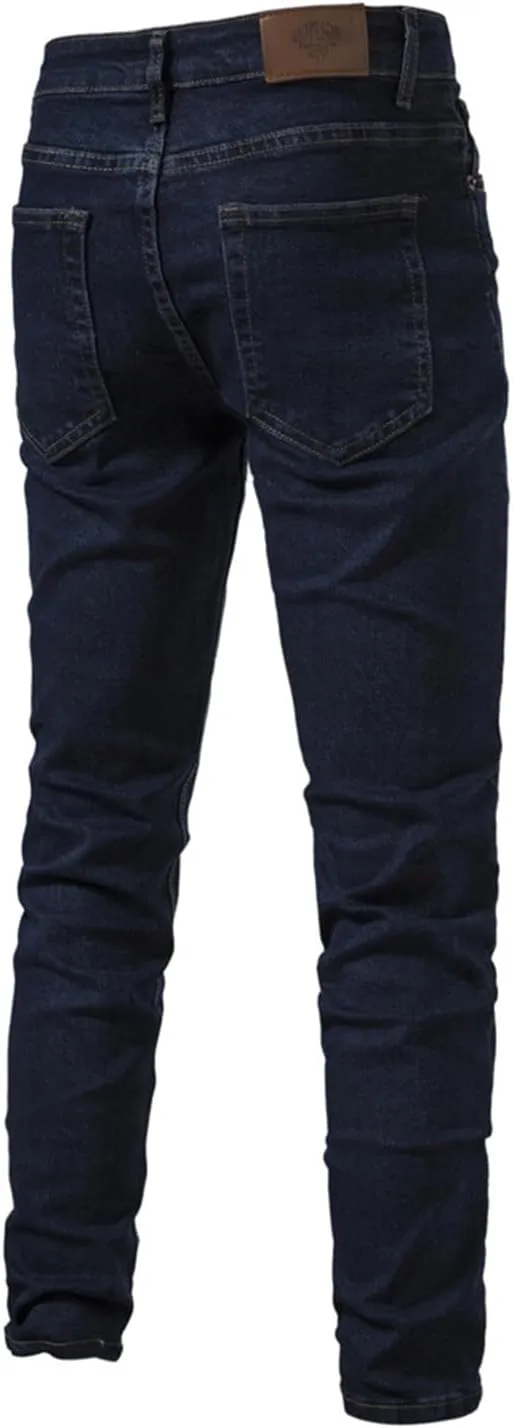 evzosrz Men's Trendy Skinny Slim Fit Jeans Straight Fit Washed Denim Pants Elastic Waist Casual Denim Pull Up Jeans