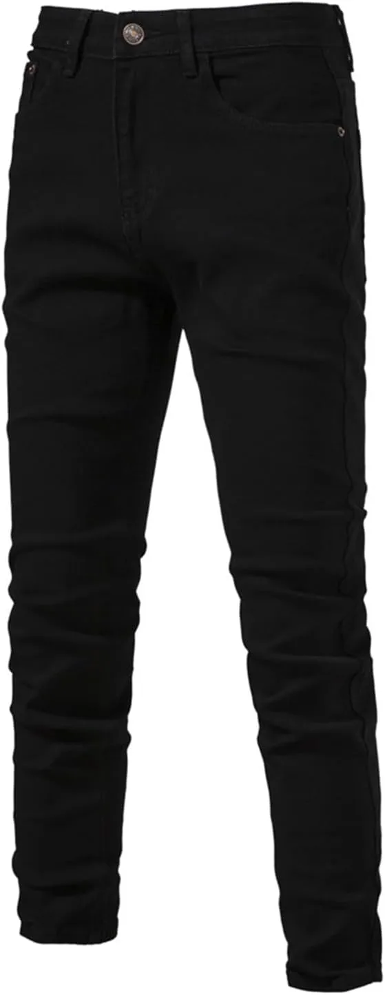 evzosrz Men's Trendy Skinny Slim Fit Jeans Straight Fit Washed Denim Pants Elastic Waist Casual Denim Pull Up Jeans