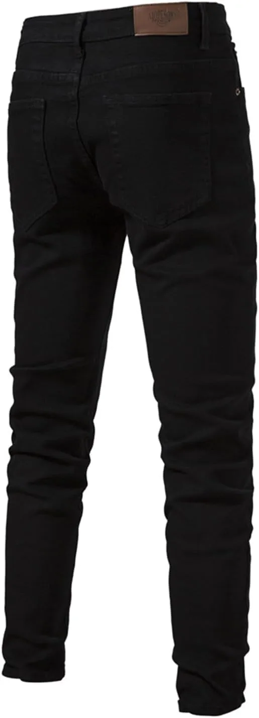 evzosrz Men's Trendy Skinny Slim Fit Jeans Straight Fit Washed Denim Pants Elastic Waist Casual Denim Pull Up Jeans