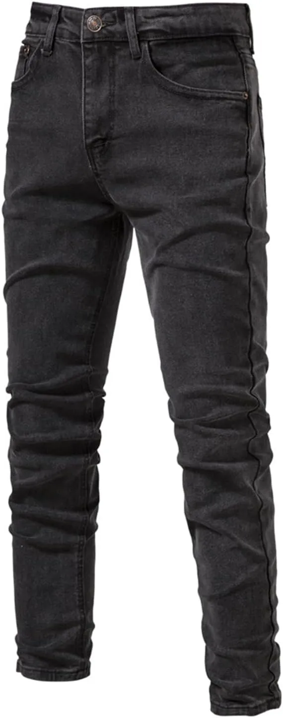 evzosrz Men's Trendy Skinny Slim Fit Jeans Straight Fit Washed Denim Pants Elastic Waist Casual Denim Pull Up Jeans