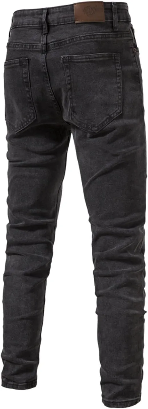 evzosrz Men's Trendy Skinny Slim Fit Jeans Straight Fit Washed Denim Pants Elastic Waist Casual Denim Pull Up Jeans