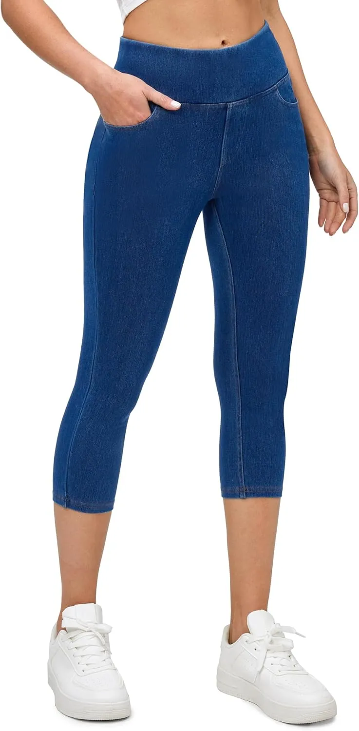 Ewedoos Jeggings for Women Pull on Capri Jeans High Waisted Stretchy Denim Jeans Capri Jeggings with Pockets Trendy Casual