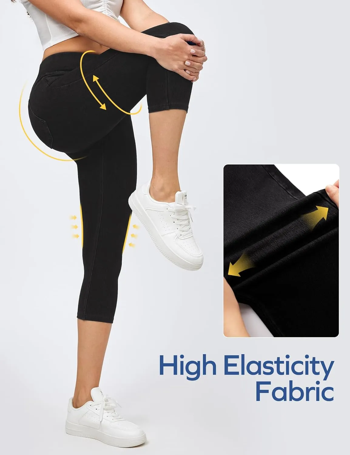 Ewedoos Jeggings for Women Pull on Capri Jeans High Waisted Stretchy Denim Jeans Capri Jeggings with Pockets Trendy Casual