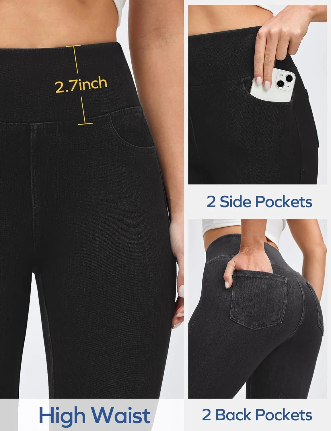Ewedoos Jeggings for Women Pull on Capri Jeans High Waisted Stretchy Denim Jeans Capri Jeggings with Pockets Trendy Casual