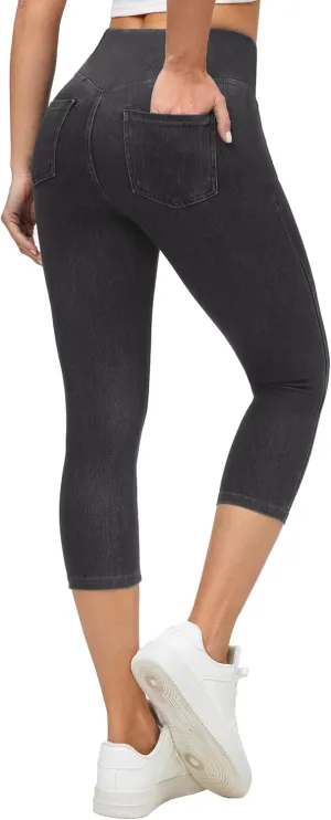 Ewedoos Jeggings for Women Pull on Capri Jeans High Waisted Stretchy Denim Jeans Capri Jeggings with Pockets Trendy Casual