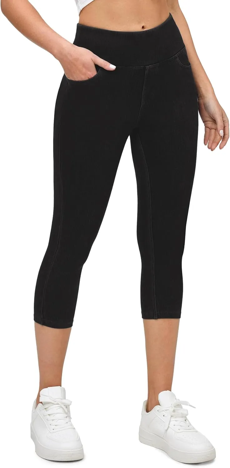 Ewedoos Jeggings for Women Pull on Capri Jeans High Waisted Stretchy Denim Jeans Capri Jeggings with Pockets Trendy Casual
