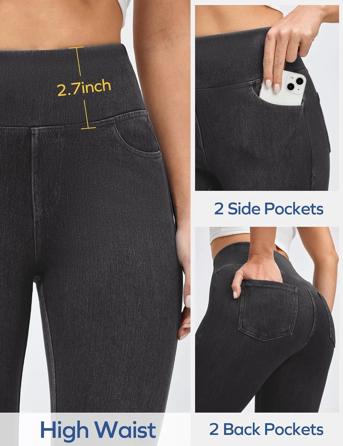 Ewedoos Jeggings for Women Pull on Capri Jeans High Waisted Stretchy Denim Jeans Capri Jeggings with Pockets Trendy Casual