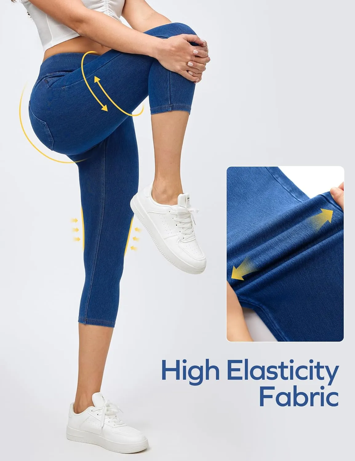 Ewedoos Jeggings for Women Pull on Capri Jeans High Waisted Stretchy Denim Jeans Capri Jeggings with Pockets Trendy Casual