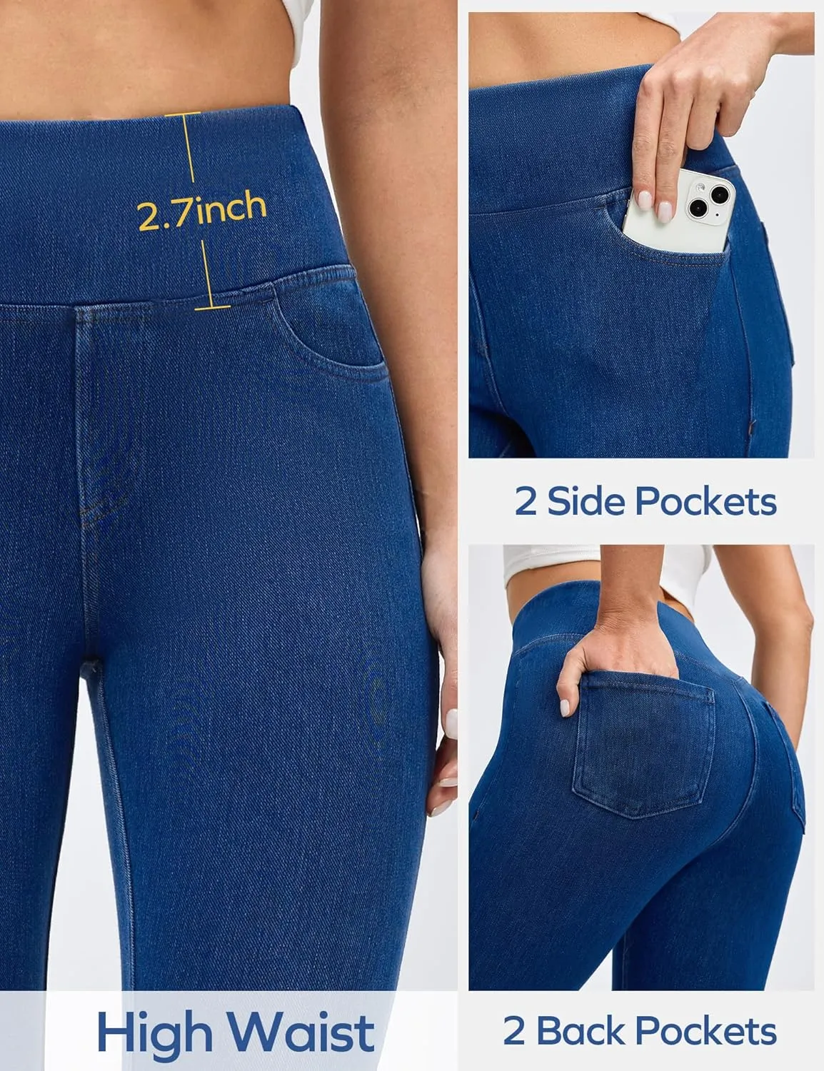 Ewedoos Jeggings for Women Pull on Capri Jeans High Waisted Stretchy Denim Jeans Capri Jeggings with Pockets Trendy Casual