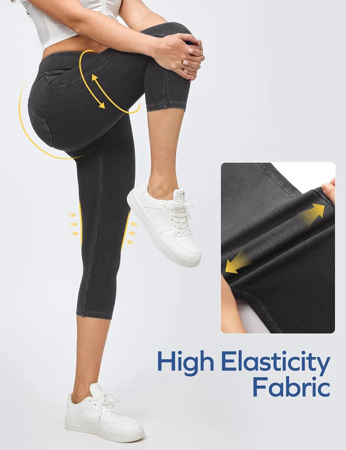 Ewedoos Jeggings for Women Pull on Capri Jeans High Waisted Stretchy Denim Jeans Capri Jeggings with Pockets Trendy Casual