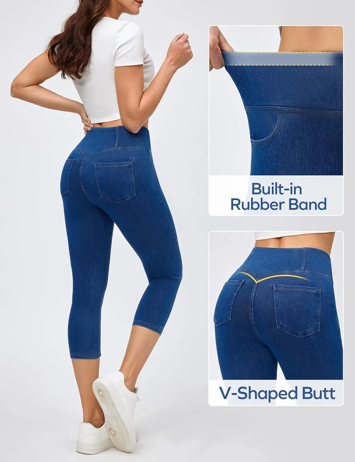 Ewedoos Jeggings for Women Pull on Capri Jeans High Waisted Stretchy Denim Jeans Capri Jeggings with Pockets Trendy Casual