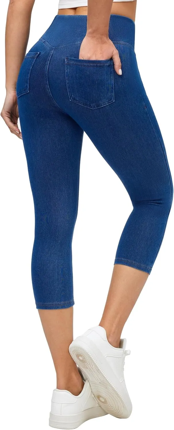 Ewedoos Jeggings for Women Pull on Capri Jeans High Waisted Stretchy Denim Jeans Capri Jeggings with Pockets Trendy Casual