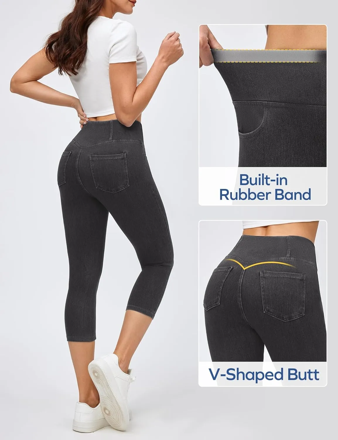 Ewedoos Jeggings for Women Pull on Capri Jeans High Waisted Stretchy Denim Jeans Capri Jeggings with Pockets Trendy Casual