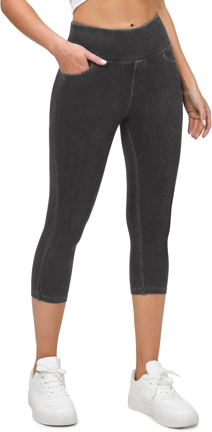 Ewedoos Jeggings for Women Pull on Capri Jeans High Waisted Stretchy Denim Jeans Capri Jeggings with Pockets Trendy Casual