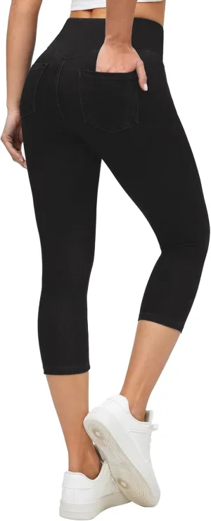 Ewedoos Jeggings for Women Pull on Capri Jeans High Waisted Stretchy Denim Jeans Capri Jeggings with Pockets Trendy Casual