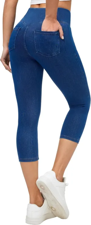 Ewedoos Jeggings for Women Pull on Capri Jeans High Waisted Stretchy Denim Jeans Capri Jeggings with Pockets Trendy Casual