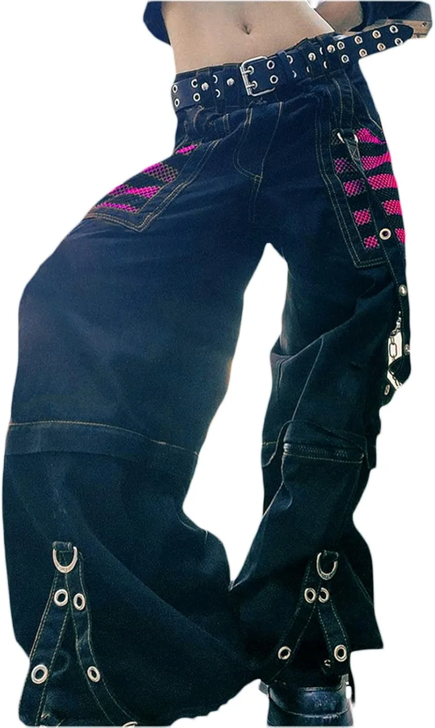 Faretumiya Women Cargo Pants High Waist Baggy Jeans Casual Wid Leg Denim Pants Grunge Gothic Harajuku Punk Y2k Trousers