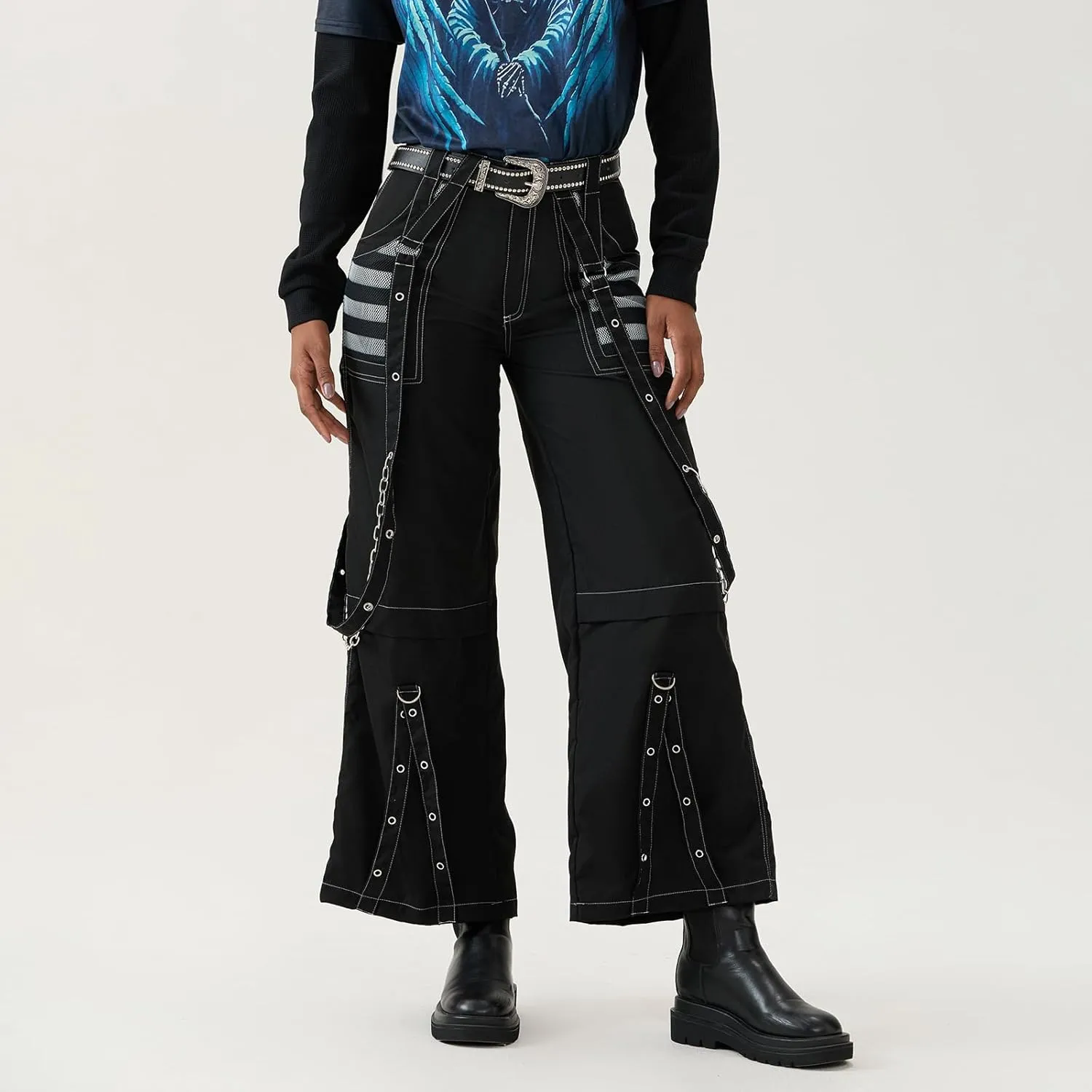 Faretumiya Women Cargo Pants High Waist Baggy Jeans Casual Wid Leg Denim Pants Grunge Gothic Harajuku Punk Y2k Trousers
