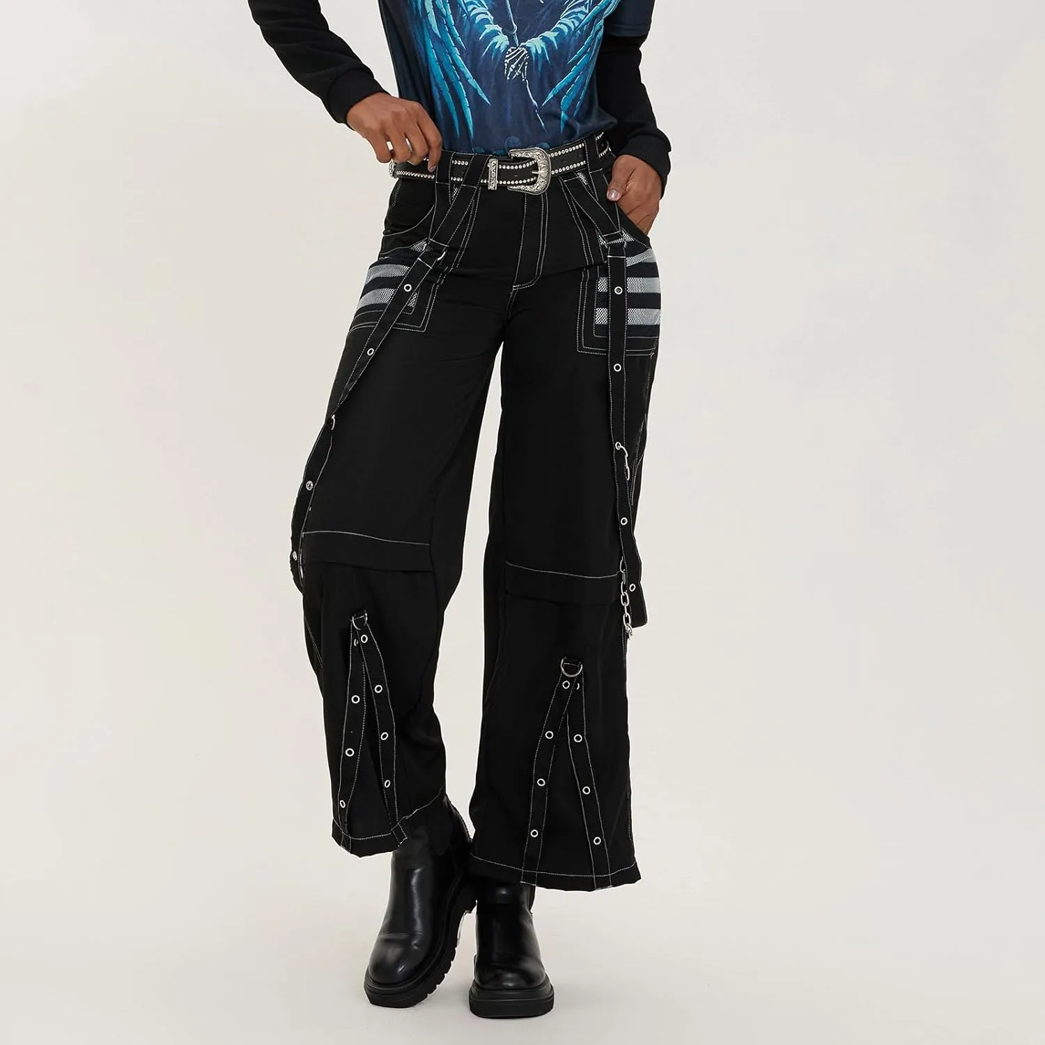 Faretumiya Women Cargo Pants High Waist Baggy Jeans Casual Wid Leg Denim Pants Grunge Gothic Harajuku Punk Y2k Trousers