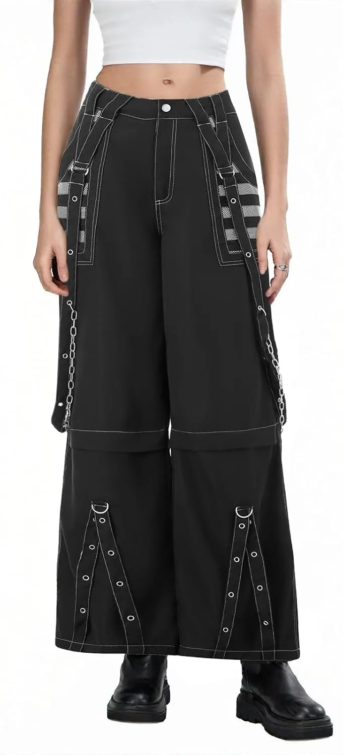 Faretumiya Women Cargo Pants High Waist Baggy Jeans Casual Wid Leg Denim Pants Grunge Gothic Harajuku Punk Y2k Trousers