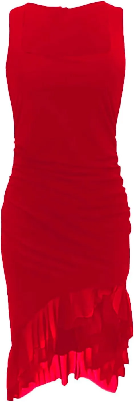 Fashion Women's Sexy Dresses Solid Color Ruffle Hem Straps Bodycon Dress Irregular Side Slit Party Dresses