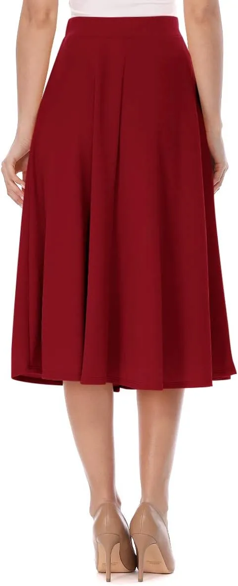 FashionJOA Women's Solid Print Casual Comfy Sexy Office Work Relaxed Fit A-Line Midi Skirt