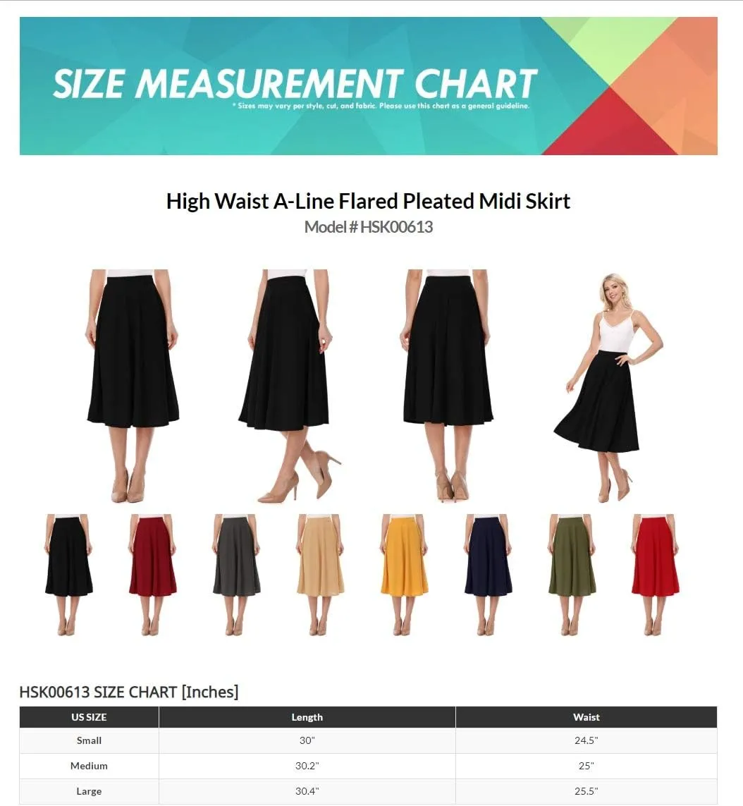 FashionJOA Women's Solid Print Casual Comfy Sexy Office Work Relaxed Fit A-Line Midi Skirt