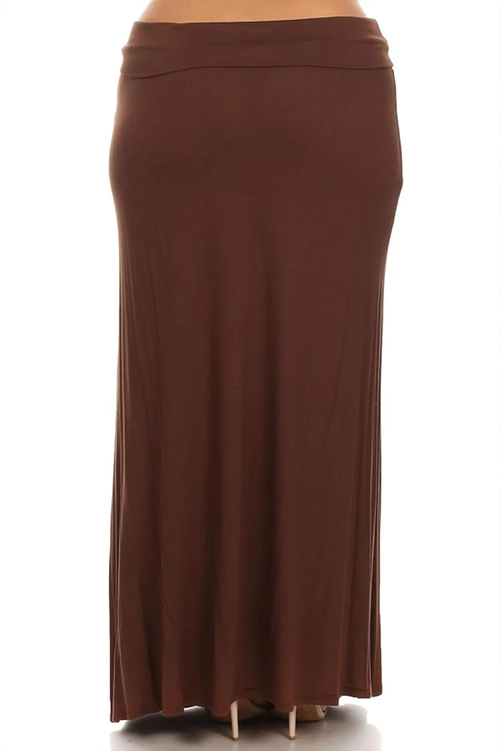 FashionStream Women's Plus Size High Waist Foldable Elastic Band Relaxed Fit Solid Maxi Skirt