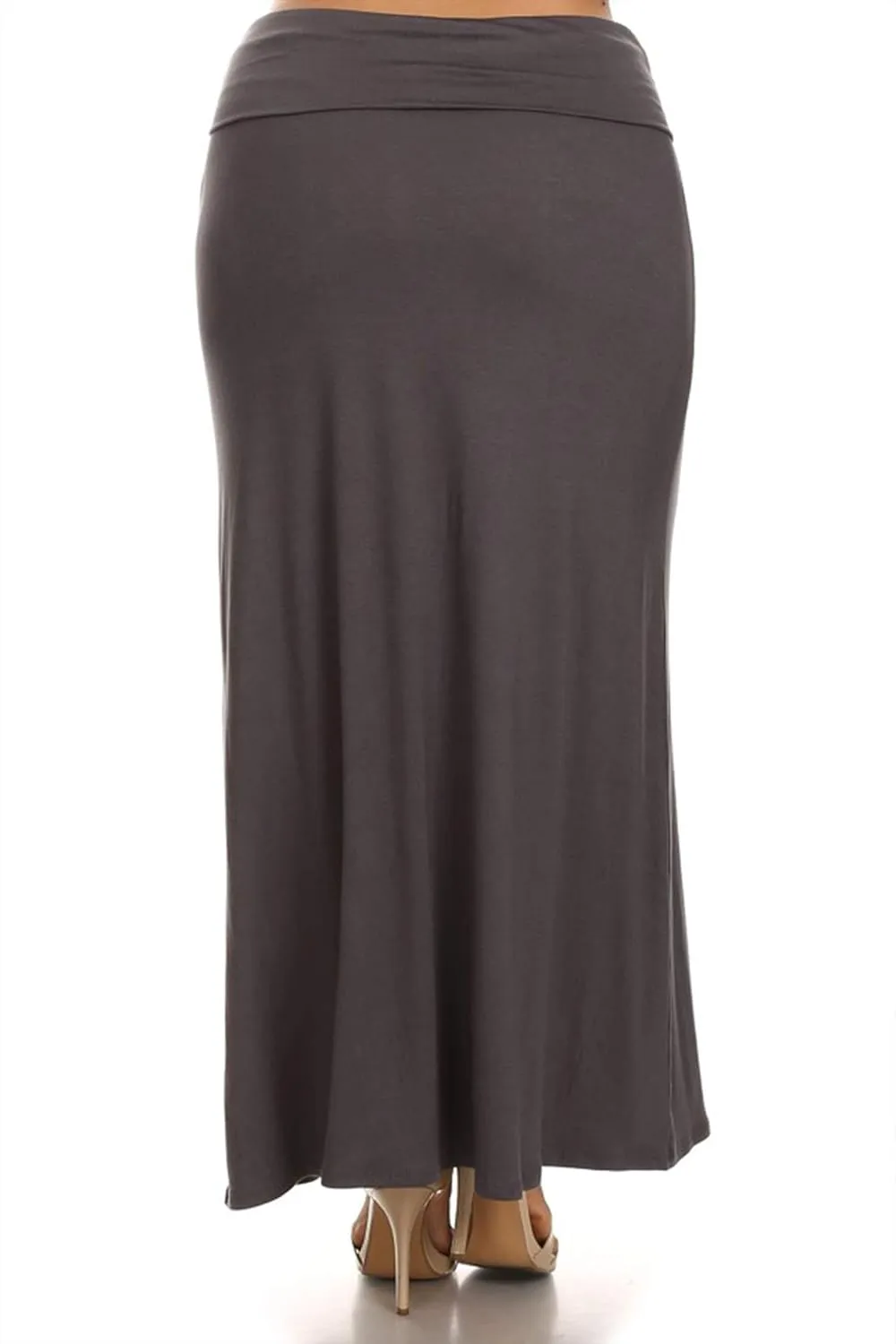 FashionStream Women's Plus Size High Waist Foldable Elastic Band Relaxed Fit Solid Maxi Skirt