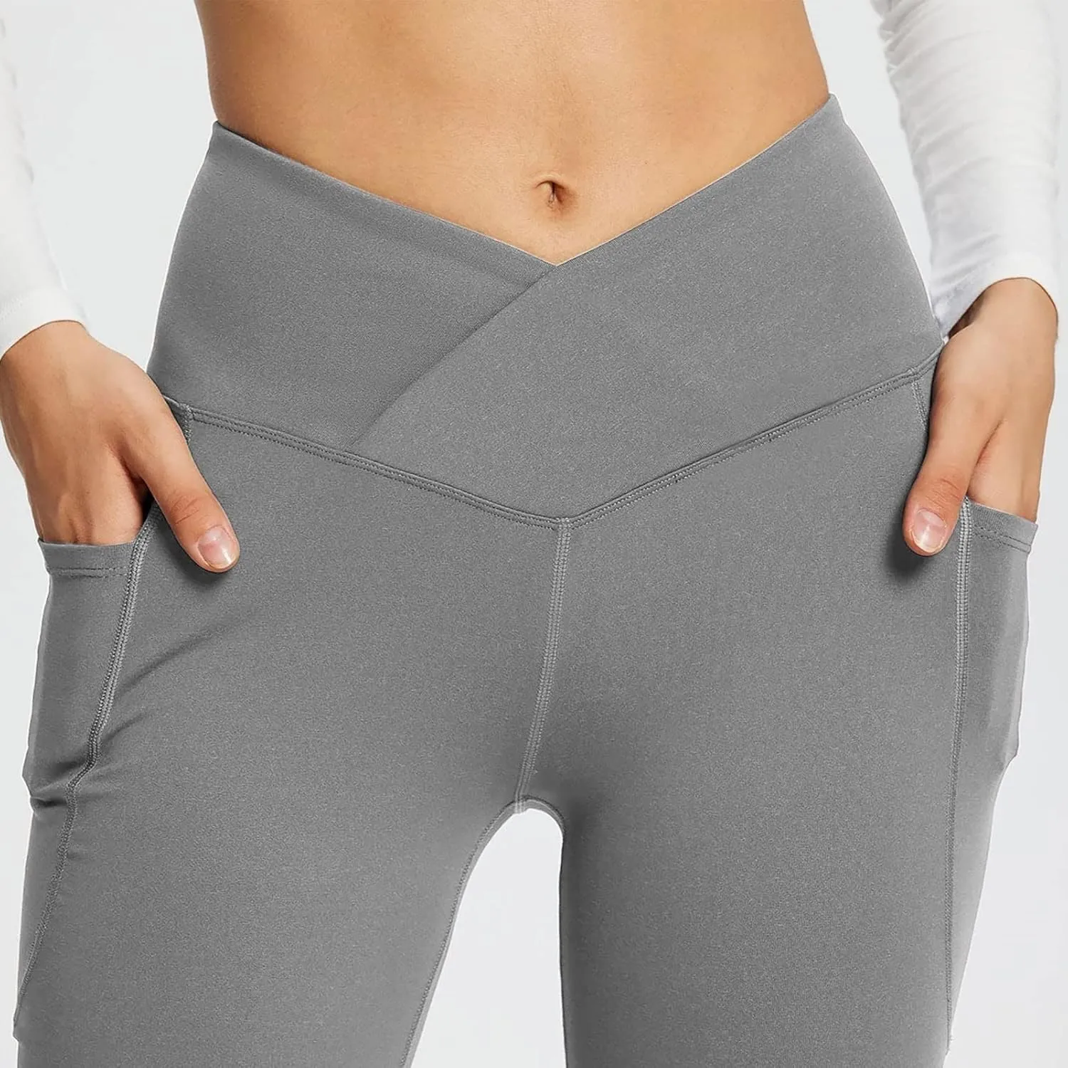 Flare Leggings With Pockets For Women High Waist Casual Workout Bell Bottom Pant Soft Yoga Wide Leg Bootcut Trouser