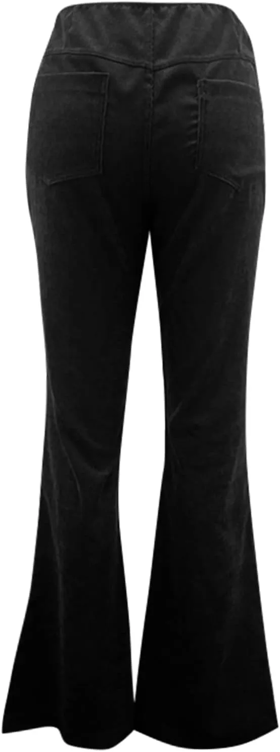 Flared Corduroy Pants Women Bootcut Pull On Work Pants Elastic High Waisted Flare Pants Bell Bottom Trousers w/Pockets