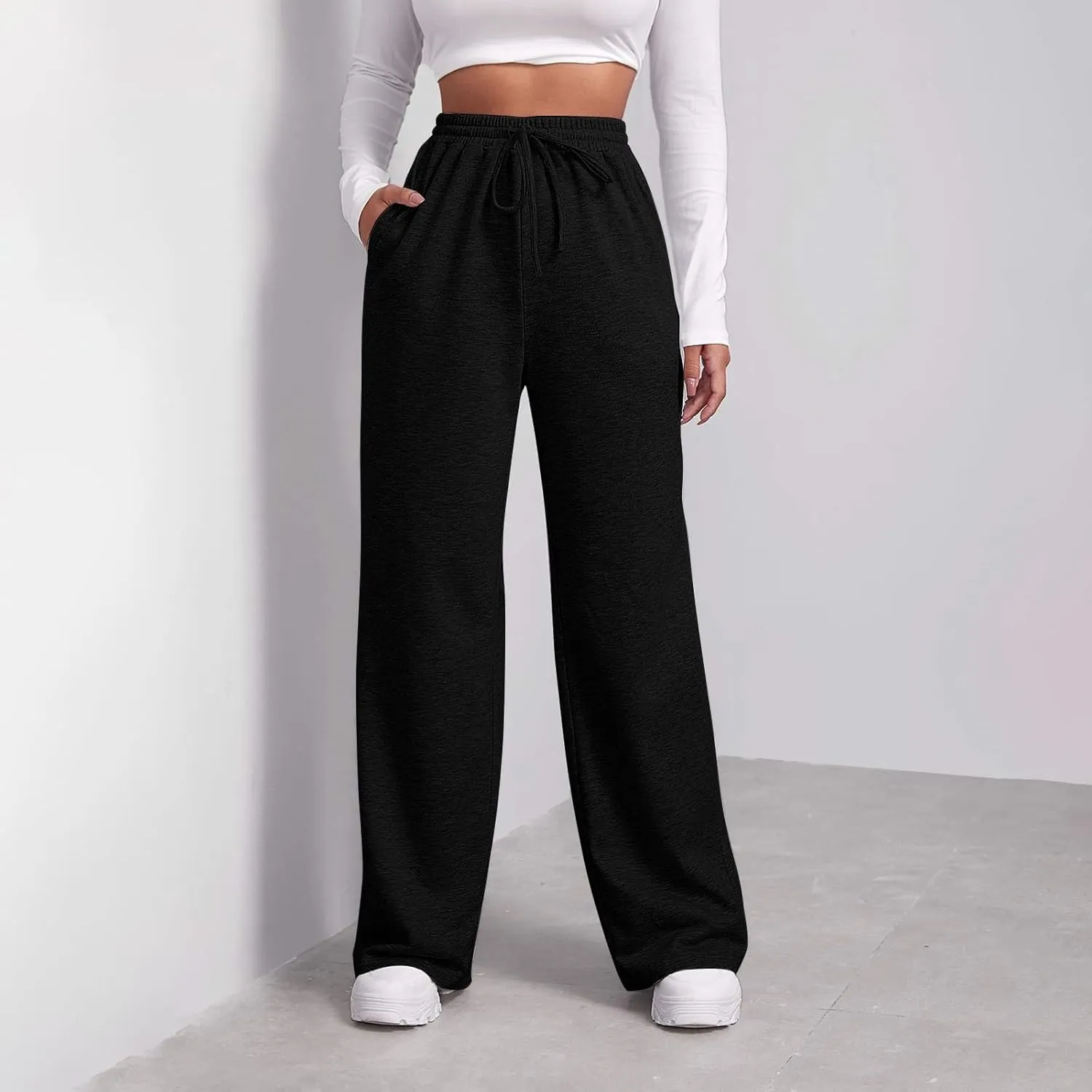 Fleece Lined Sweatpants Women Multi Pocket High Waist Cinch Bottom Jogger Pants Boyfriend Basic Cozy Cargo Sweat Pants