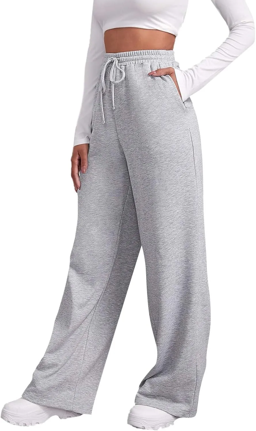 Fleece Lined Sweatpants Women Multi Pocket High Waist Cinch Bottom Jogger Pants Boyfriend Basic Cozy Cargo Sweat Pants