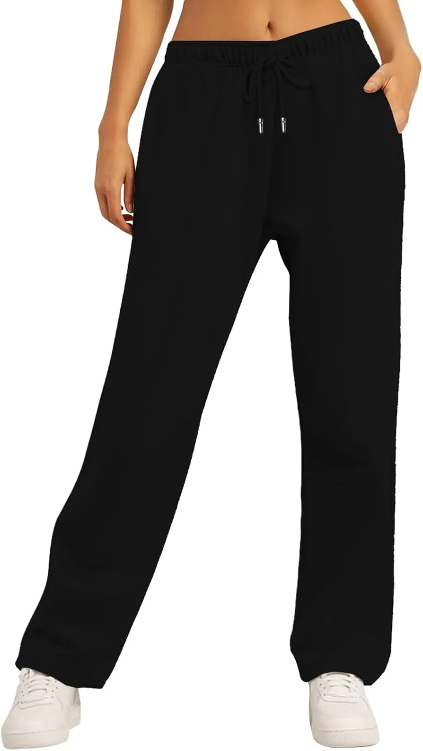 Fleece Lined Sweatpants Women Multi Pocket High Waist Cinch Bottom Jogger Pants Boyfriend Basic Cozy Cargo Sweat Pants