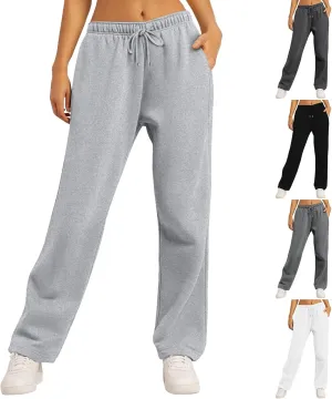 Fleece Lined Sweatpants Women Multi Pocket High Waist Cinch Bottom Jogger Pants Boyfriend Basic Cozy Cargo Sweat Pants