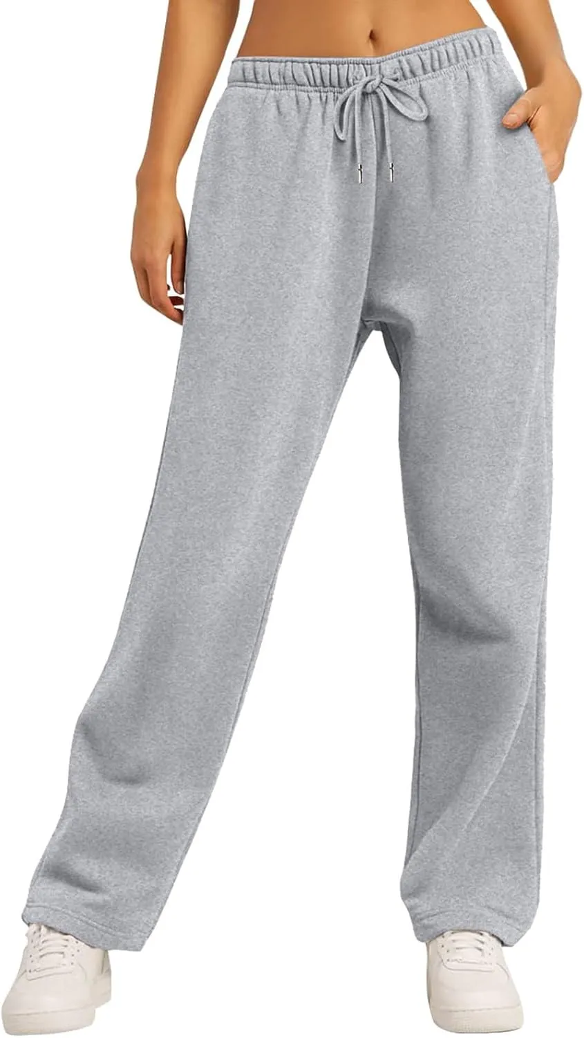 Fleece Lined Sweatpants Women Multi Pocket High Waist Cinch Bottom Jogger Pants Boyfriend Basic Cozy Cargo Sweat Pants