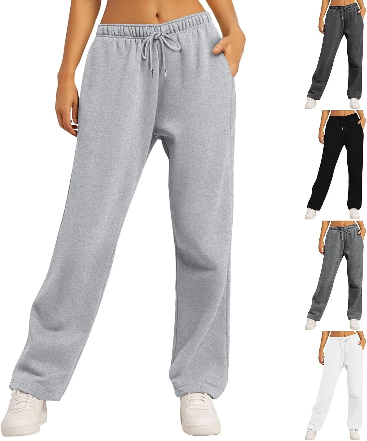 Fleece Lined Sweatpants Women Multi Pocket High Waist Cinch Bottom Jogger Pants Boyfriend Basic Cozy Cargo Sweat Pants