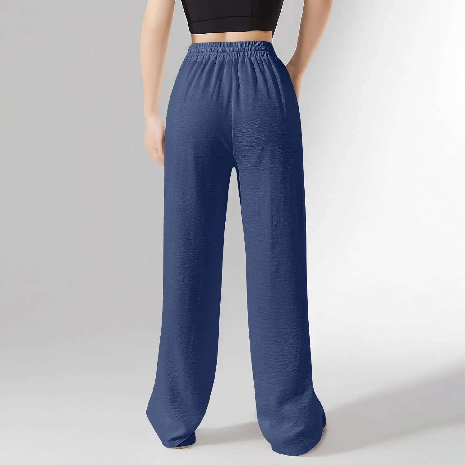 Flowy Linen Pants for Women Summer Wide Legs Pants Drawstring High Waisted Trouser Dressy Palazzo Pant with Pockets