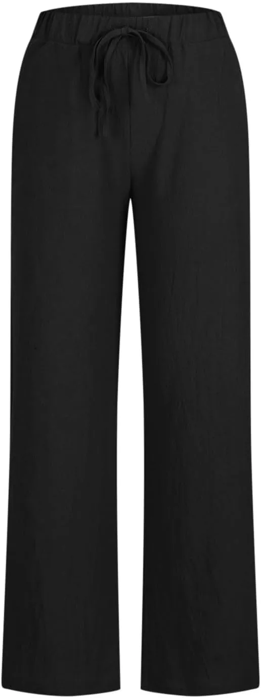 FZYLQY Women's Cotton Linen Pants, Ladies 2025 Summer Wide Leg Pants Casual Loose Elastic High Waist Palazzo Trousers