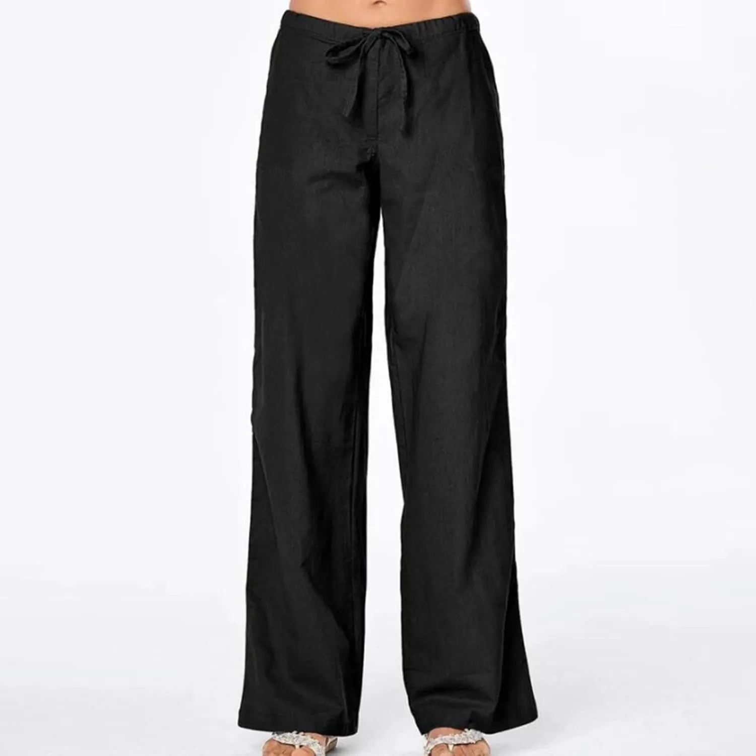 FZYLQY Women's Cotton Linen Pants, Ladies 2025 Summer Wide Leg Pants Casual Loose Elastic High Waist Palazzo Trousers