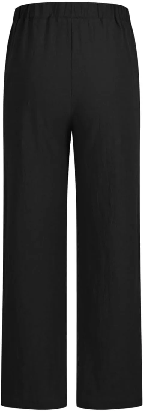 FZYLQY Women's Cotton Linen Pants, Ladies 2025 Summer Wide Leg Pants Casual Loose Elastic High Waist Palazzo Trousers